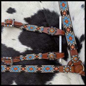 Showman Beaded Southwest Design 4 Piece Set - blue and orange #3